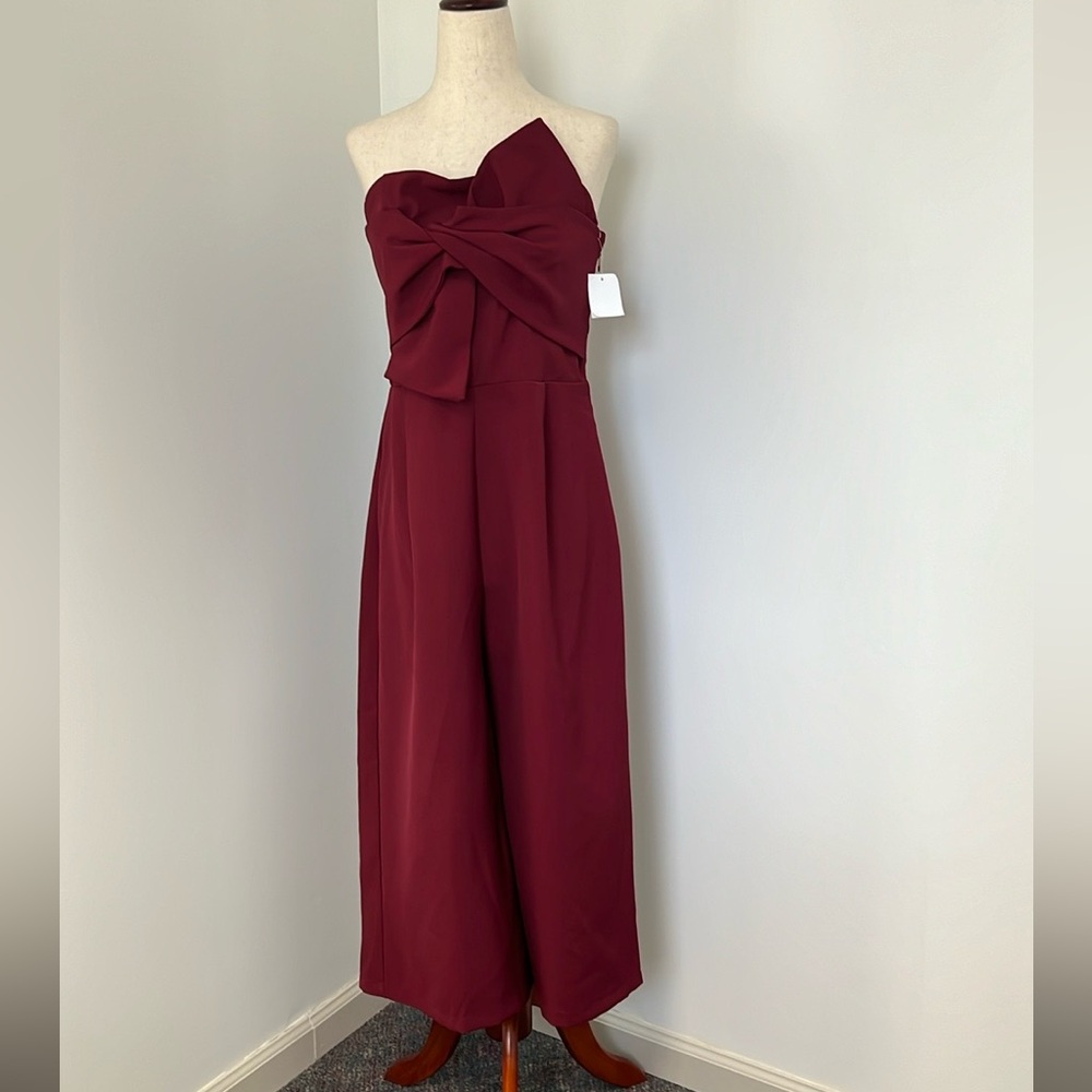 Nordstrom soieblu burgundy jumpsuit. Side zip. twist front, wide leg crop, NWT! - Picture 1 of 10